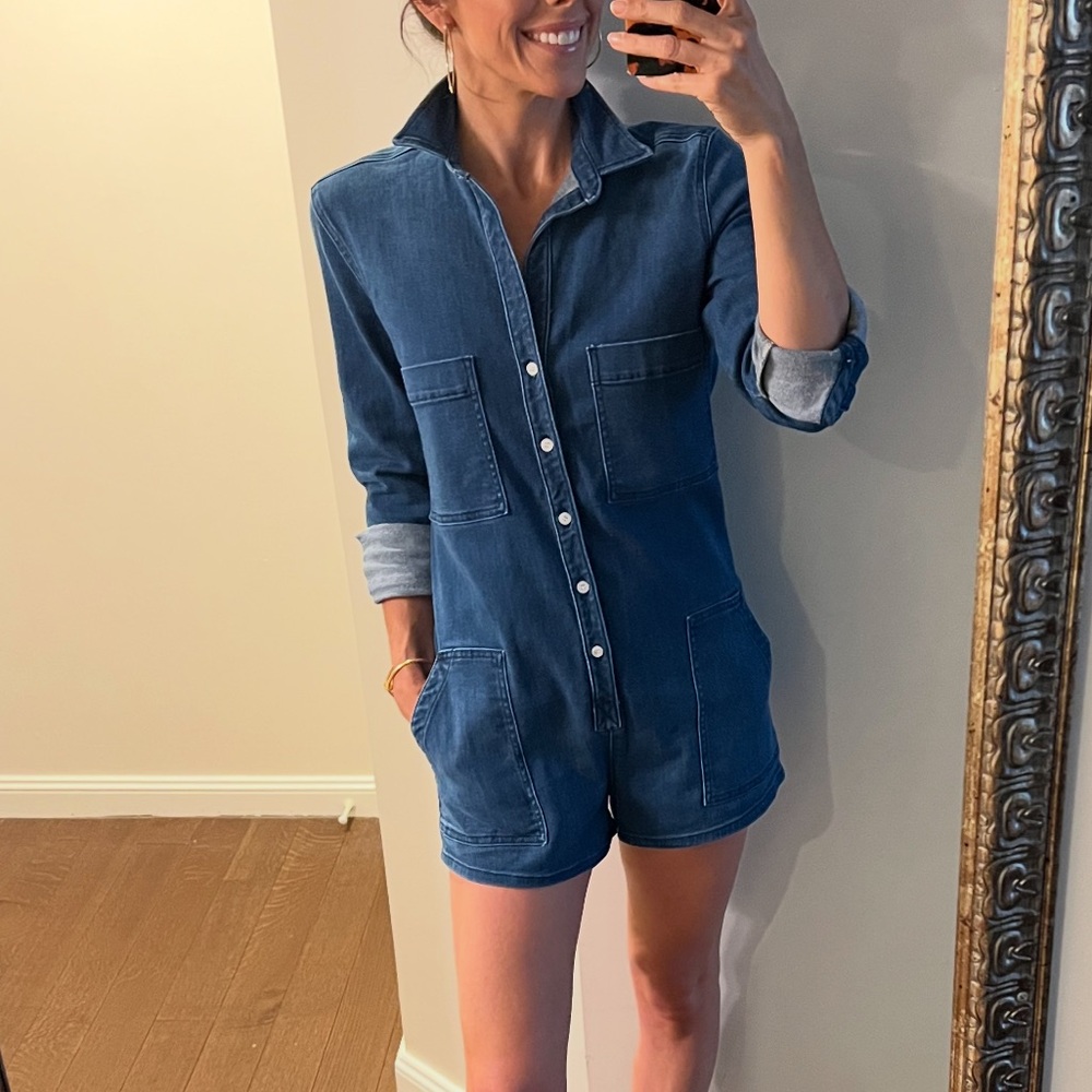 Frank & Eileen Denim Blue Short Sleeve Button Romper